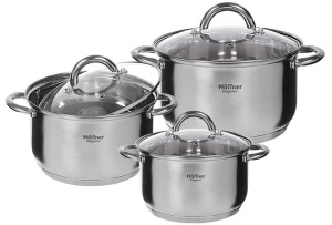 Garnki stalowe Hoffner HF 4446 indukcyjne Zestaw trzech garnków