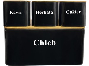 Chlebak metalowy z pojemnikami Krisberg 2615 czarny zestaw kuchenny