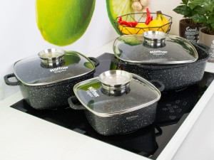 Garnki marmurowe Hoffner HF 7766 Zestaw 3 granitowe garnki indukcyjne