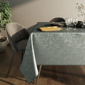 Obrus 140x300 plamoodporny Oxford Ginkgo stalowy