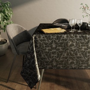 Obrus 140x300 plamoodporny Oxford Ginkgo czarny