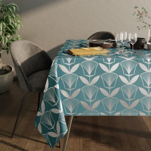 Obrus 140x300 plamoodporny Oxford Floris niebieski