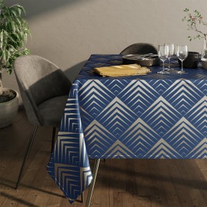 Obrus 140x300 plamoodporny Oxford Piramides granatowy