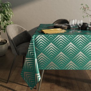 Obrus 140x300 plamoodporny Oxford Piramides ciemna zieleń