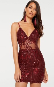 Sukienka Kwiat Orientu - Bodycon - Burgund