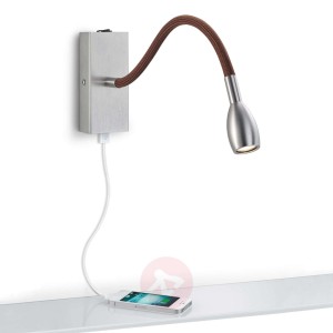 Matowoszary kinkiet LED Milos z brązową tkaniną