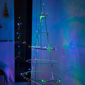 Łańcuch LED Mini kolor, 100-pkt, kabel ciemnoziel.
