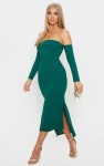Sukienka Bardot Midi - Szmaragdowa Zieleń