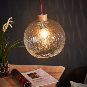 Lampa wisząca Svea ze wzorkami, dąb, czerwony