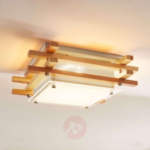 Drewniana lampa sufitowa LED Zuna, ściemniana