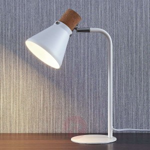 Biała lampa stołowa Silva z korkową dekoracją 32cm