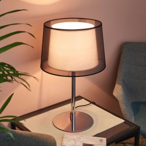 Elegancka lampa stołowa Thedo z tkaninowym kloszem