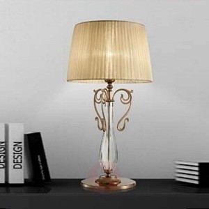 Mosiężna lampa stołowa Nereska z kloszem z organzy