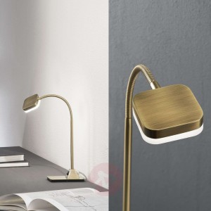 Giętka lampa stołowa LED TOBIAS, post. mosiądz