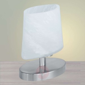 Mała owalna lampa stołowa ze szklanym kloszem