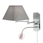 Lampa ścienna Hotel z lampką do czytania LED szara