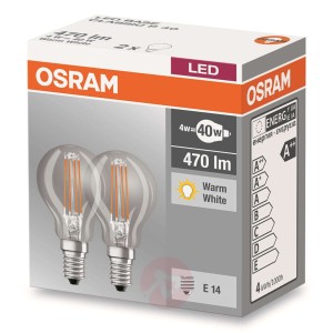 Żarówka kropla LED E14 4 W 827, zestaw 2 szt.