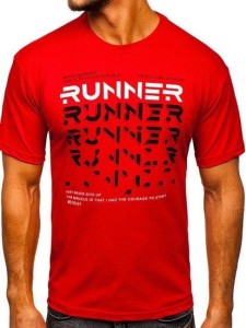 Czerwony T-shirt męski z nadrukiem 