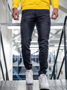 Spodnie jeansowe joggery męskie czarne 