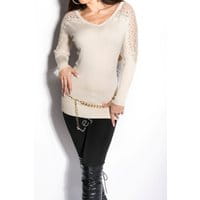 Dzianinowy sweter z cyrkoniami| swetry damskie 8102