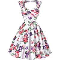 Sukienka pin-up , swingdress, retro w różowe i fioletowe kwiaty, 024