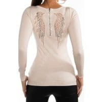 Beżowy sweter ze skrzydłami | wysmuklający sweter angel wings, 8237