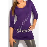 Fioletowy sweter z haftem na plecach / sweter z rękawem 3/4, 8011