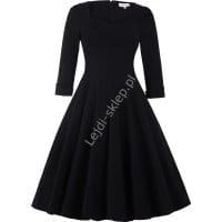 Czarna bawełniana sukienka pin-up z długim rękawkiem, swingdress 131