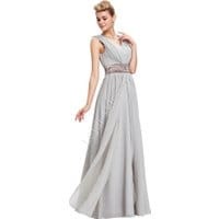 Elegancka szara długa suknia sylwester / studniówka , cyrkonie na ramionach
