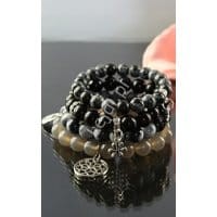 Bransoletka z kamieni naturalnych obsydian śnieżny 10 mm, hand made