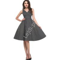 Czarna rozkloszowana sukienka pin up w kropki, idealna na wesele 6295-1