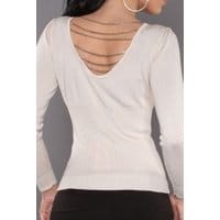 Sweter z łańcuszkami na plecach, jasny beż 7308