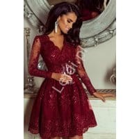 Bordowa sukienka, elegancka rozkloszowana koronkowa - Amelia