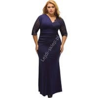 Długa granatowa suknia z asymetryczną koronką | granatowe Plus Size