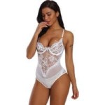 Eleganckie białe koronkowe body 077