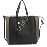 Torebka typu shopper z ekoskórki | duża czarno szara torebka