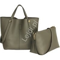 Torebka z ekoskórki w stylu shopper 2w1 | zestaw szara shopperka + listonoszka 198