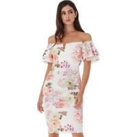 Elegancka sukienka kwiatowa z falbanami na rękawku 1800