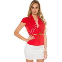Koszula bawełniana z koronką i jetami | elegancka bluzka koszulowa