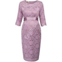 Koronkowa sukienka ciążowa z satynowym paseczkiem, wrzosowa wieczorowa plus size 1026