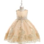 Sukienka dla dziewczynki beżowa ze złotym haftem