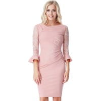 Elegancka sukienka wieczorowa z koronkowym rękawem w kolorze brudnego różu 1271
