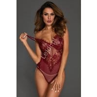 Bordowe zmysłowe koronkowe body 077