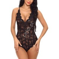 Czarne koronkowe body E180128