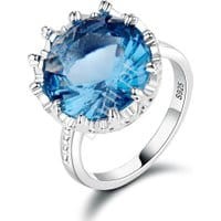 Posrebrzany pierścionek damski z dużym oczkiem S 925 , szafir