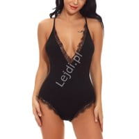 Eleganckie body zdobione koronką - czarne D49-8-2