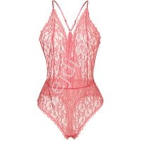 Koronkowe koralowe body damskie z paskami