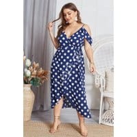 Letnia sukienka w kropki Plus Size, granatowa