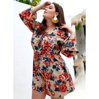 Kwiatowy kombinezon Plus Size czerwone róże 5044