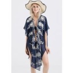 Kimono plażowe z haftami, granatowe